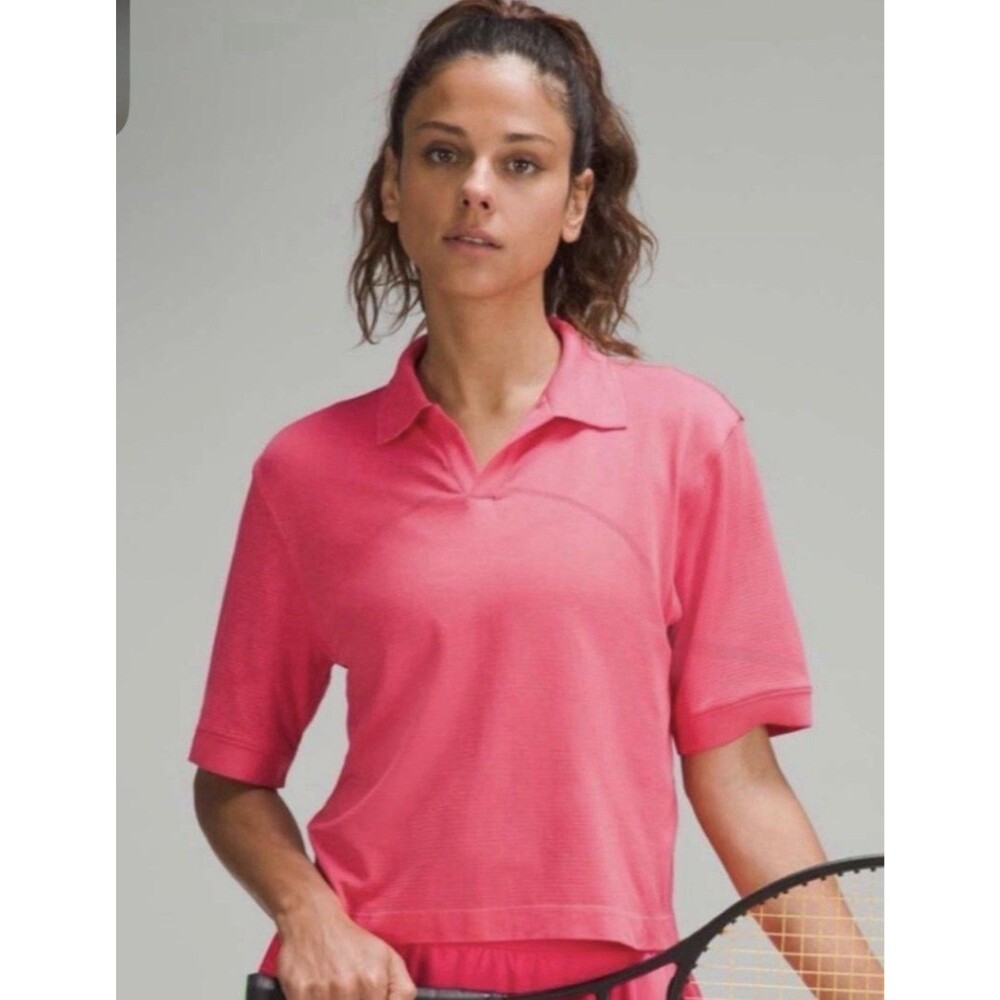 Lululemon Swiftly Tech Relaxed-Fit Polo Shirt Size 8 Cropped Lip Gloss Hot Pink